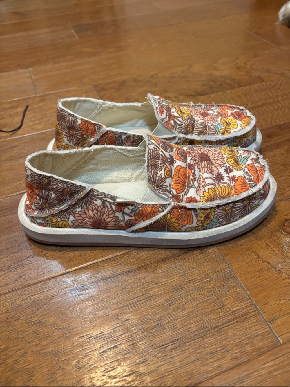 Sanuk Floral Slip-On Loafers in Orange, Yellow & Brown - Picture 2 of 2